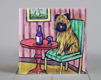 Briard at the wine bar coaster tile = animal decor