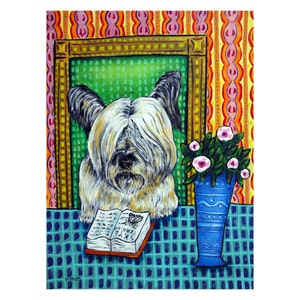 Skye Terrier Reading a Book Dog Art Print