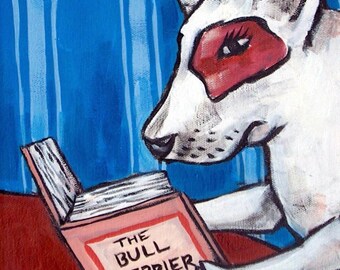 Bull Terrier Reading Dog Art coaster tile