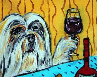 llasa Apso, lhasa apso art , lhasa apso print on tile , ceramic coaster , wine art gift, modern dog art
