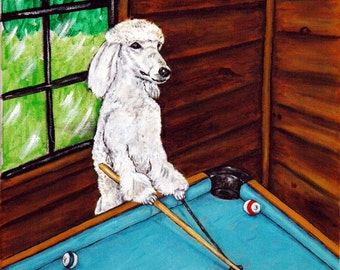Poodle Playing Pool Dog Art Print   JSCHMETZ modern abstract folk pop art gift