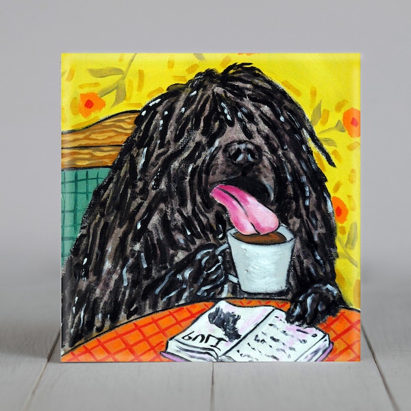 Puli at the Coffee Shop Dog art tile coaster - multiple sizes available