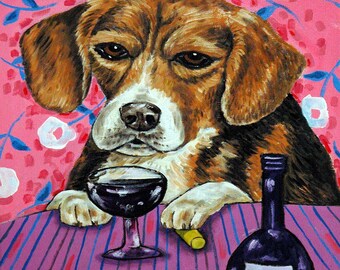 Dog Drinking Wine Tile Coaster - Unique Art Gift for Dog Lovers - Handmade Drinkware - Kitchen Deco