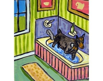 Doberman Pinscher, bathroom, bathroom art, dog, dog art, gift, doberman oinscher art, PRINT, poster gift, modern folk,13x19 PRINT