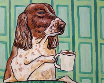english Springer Spaniel art, spaniel canvas print, springer spaniel art, dog wall art, canvas print animal, animal decor, coffee decor, dog