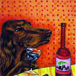 Irish Setter at the Wine Bar Dog Art Print   JSCHMETZ modern abstract folk pop art gift