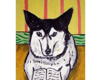 Malamute Reading a Book Dog Art Print