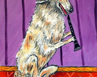 Borzoi Playing the Clarinet Dog Art Print matte or glossy print - music room decor gift for him or her