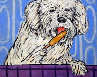 ceramic havanese coaster tile - animal dog art - dog with popsicle