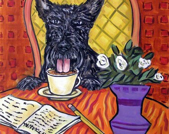 scottish terrier art prin, coffee decor - 13x19 matte or gossy print