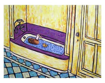 Duck art print - bathroom art decor - stretched canvas print or paper print - multiple sizes available