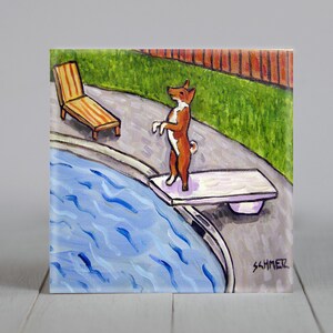 Basenji Dog Art Coaster Tile - Poolside Decor Gift for Animal Lovers