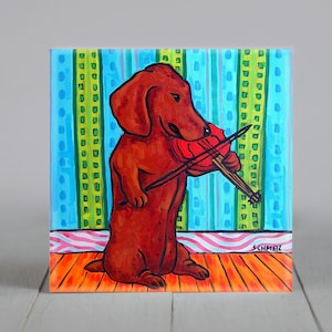 dachshhund playing the violin dog art tile coaster gift - multiple sizes