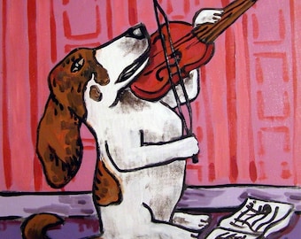 Basset Hound Playing the Violin Dog Art coaster tile JSCHMETZ modern abstract folk pop art AMERICAN ART gift
