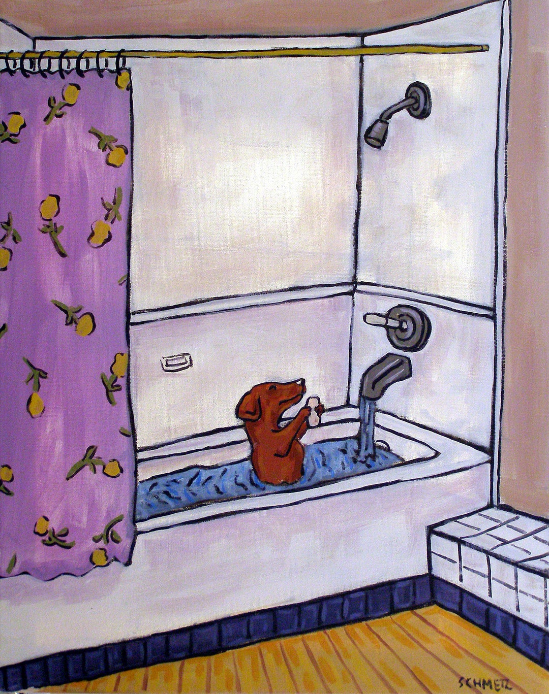 Dachshund Weiner Dog Taking a Bath Art Print on Canvas With .75 or 1.5 ...