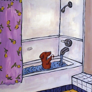 dachshund weiner dog taking a bath art print on matte or glossy photo paper