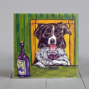 Bordercollie wijnonderzetter tegel - hond kunst dier decor cadeau - handgemaakt woondecoratie - uniek hondenliefhebber cadeau - meerdere maten beschikbaar