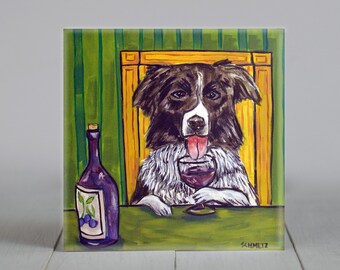 Border Collie Wine Coaster Tile - Dog Art Animal Decor Gift - Handmade Home Decor - Unique Dog Lover Gift - Multiple Sizes Available