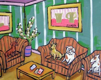 Dogs in the Waiting Room Art coaster tile gift  JSCHMETZ pop art FOLK art MODern