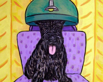 Scottish Terrier at the Salon Dog Art coaster tile gift JSCHMETZ modern abstract folk pop art american ART