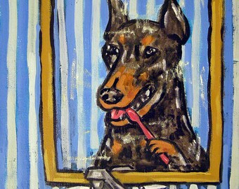 doberman pinscher tile, animal art coaster, doberman art, dog coaster set, ceramic doberman, animal gift, dog pet art, dog art print, pet
