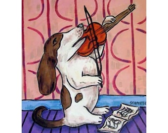 basset hound, dog art PRINT, modern dog art, violin, violin print,dog, dog print, basset hound print,