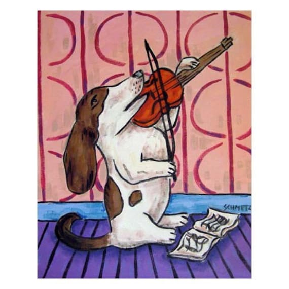 BAsset Hound Surfing 11x14 PRINT dog impressionism animals JSCHMETZ gift