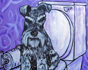 Schnauzer in the bathrrom - dog art - print - animal over gift - bathroom decor
