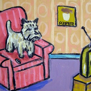 Cairn terrier watching tv dog art print on matte or glossy paper - fine art home decor