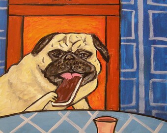 pug eating an ice cream sandwich dog sart tile coaster gift - multple sizes available