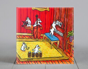 Jack Russell - jazz trio - dog art - tile coaster - animal lover gift