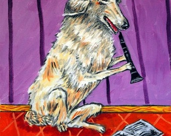 Borzoi Playing the Clarinet Dog Art coaster tile Gift - multiple sizes