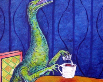 Procompsognathus dinosaur coffee art canvas print gift  from schmetzpetz