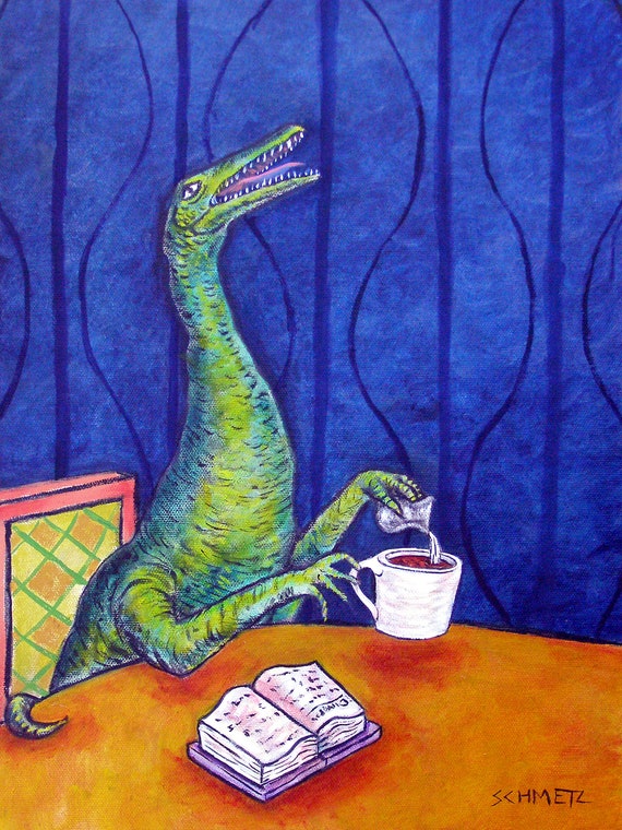 procompsognathus dinosaur coffee art poster 13x19 GLOSSY PRINT