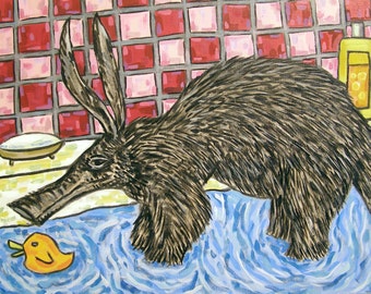 Aardvark bath bather bathroom decor print