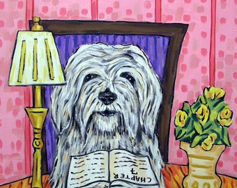 havanese reading dog art canvas print animal decor by schmetzpetz