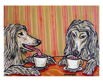 Afghan Hounds at the Coffee Shop Dog Art Print
