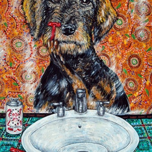 welsh terrier dog, dog canvas print, bathroom decor, office art, dog print, terrier art print, shaving, dog art, dog print, dog wall art
