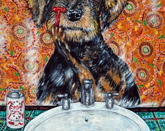 welsh terrier dog, dog canvas print, bathroom decor, office art, dog print, terrier art print, shaving, dog art, dog print, dog wall art