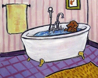 Dachshund in the tub dog art coaster tile artwork gift - multiple sizes
