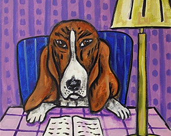 basset hound dog coaster dog reading tile - multiple sizes available