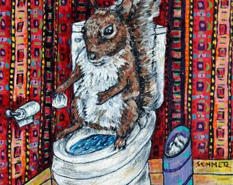 squirrel bathroom art coaster tile  JSCHMETZ modern abstract folk pop art AMERICAN ART gift