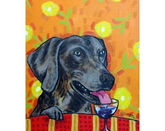 Weimaraner at the Wine Bar Dog Art Print