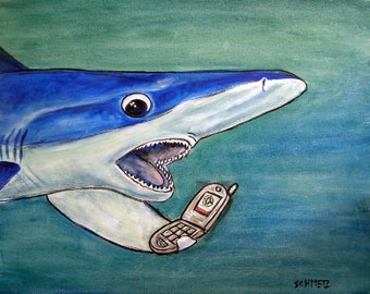 maco shark canvas giclee arhival print, funny shark art