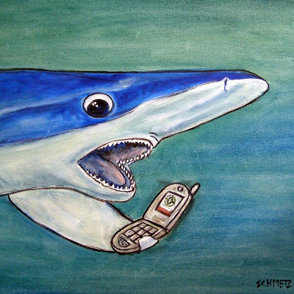 maco shark canvas giclee arhival print, funny shark art
