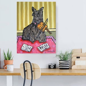 Scottish Terrier Violinist Art Print - Whimsical Dog Musician Painting - 13x19 Matte/Glossy Finish
