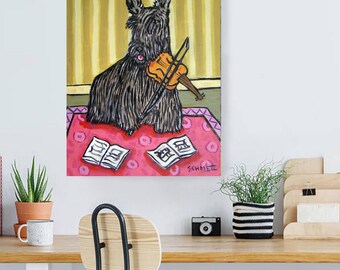 Scottish Terrier Violinist Art Print - Whimsical Dog Musician Painting - 13x19 Matte/Glossy Finish
