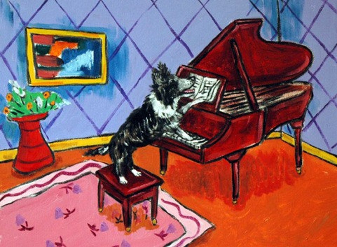 Border Collie Playing Piano Dog Art Print - Etsy