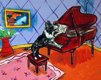 Border Collie Playing Piano Dog Art Print