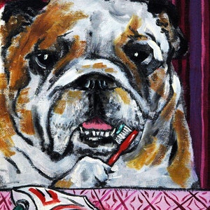 bulldog art - bulldog  dog art PRINT- dentist, gift, bathroom art, dog, dog art, dog print, bulldog print, modern folk art